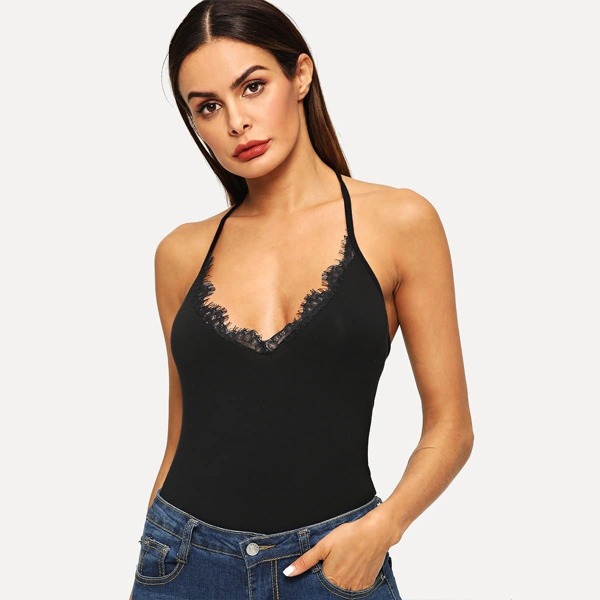 

Contrast Lace Halter Solid Top