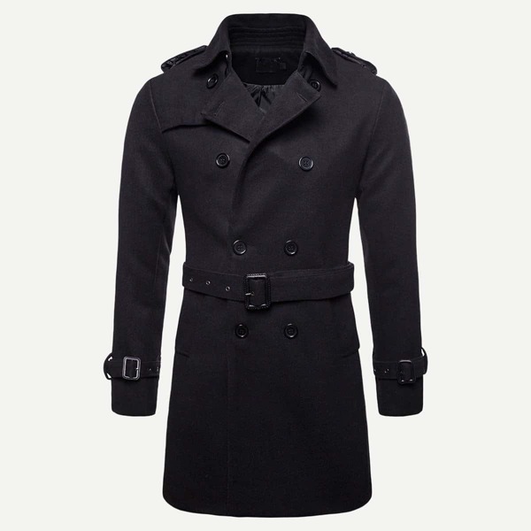 

Men Double Breasted Slit Back Solid Coat, Black