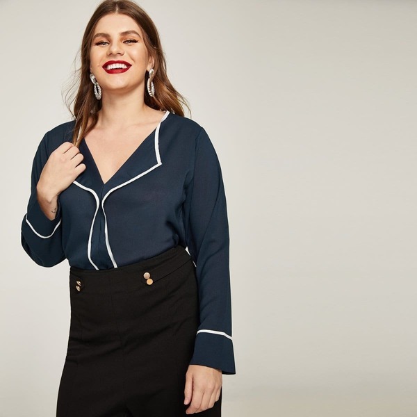 

Plus Contrast Trim Blouse