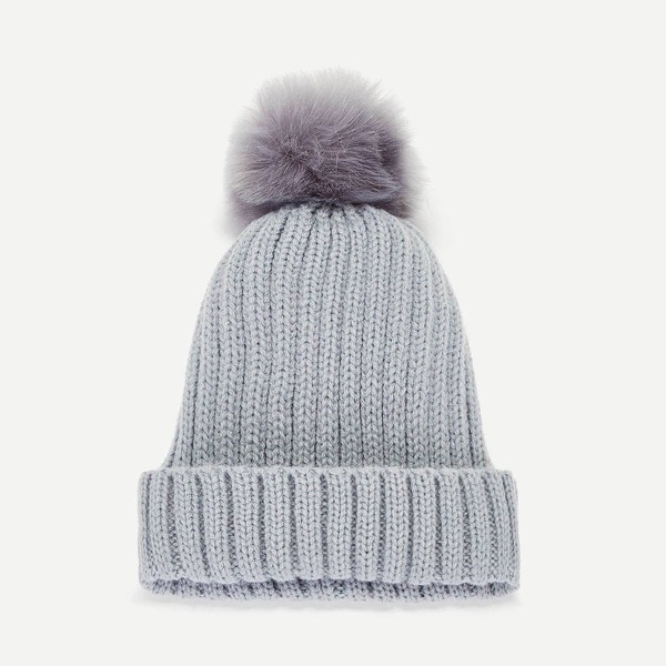 

Kids Pom-pom Decorated Cuffed Beanie Hat, Grey