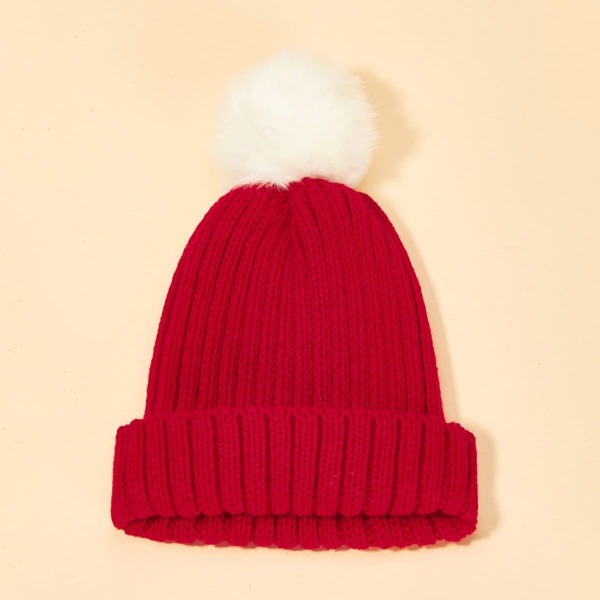 

Kids Pom-pom Decorated Cuffed Beanie Hat, Red