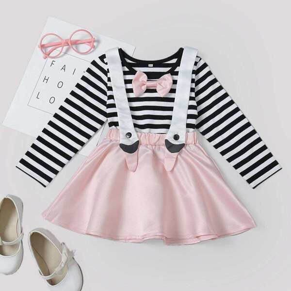 

Toddler Girls Bow Front Striped 2 In 1 Dress, Multicolor