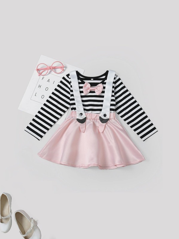 

Toddler Girls Bow Front Striped 2 In 1 Dress, Multicolor