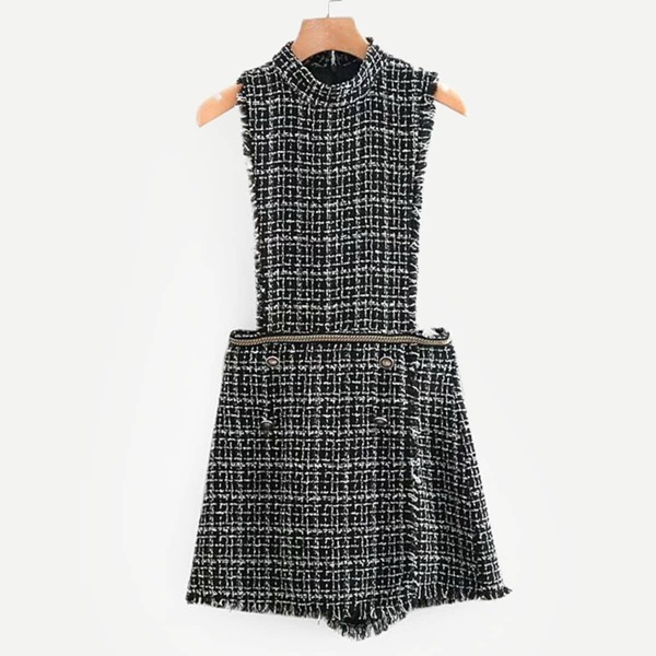 

Mock Neck Tweed Romper, Grey