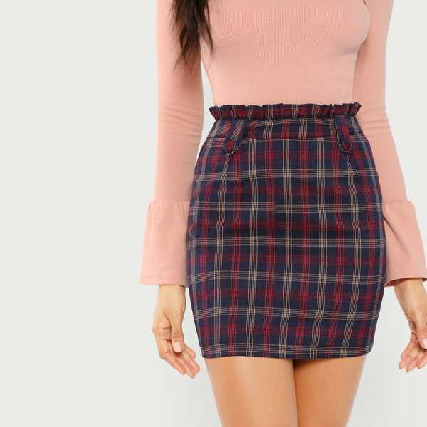 

Elastic Waist Plaid Skirt