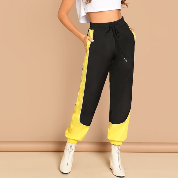 

Elastic Waist Color Block Pants