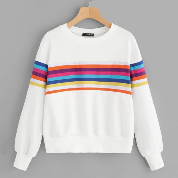 

Random Rainbow Stripe Pullover, White