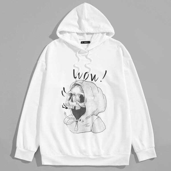 

Men Halloween Skull Print Drawstring Hoodie