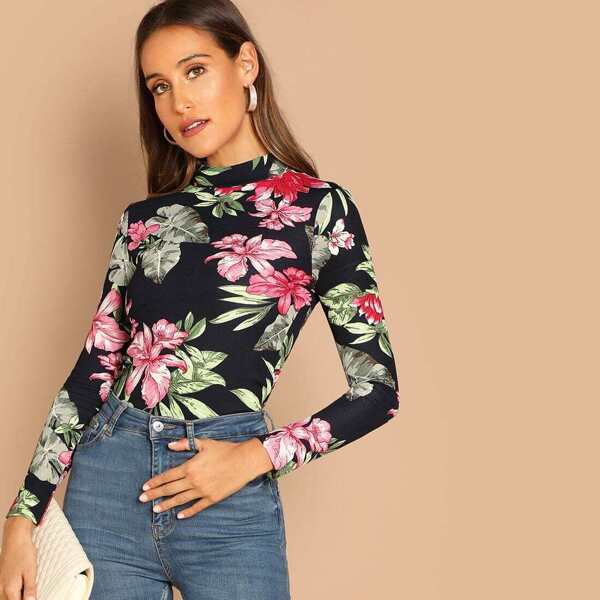 

Mock-Neck Flower Tee