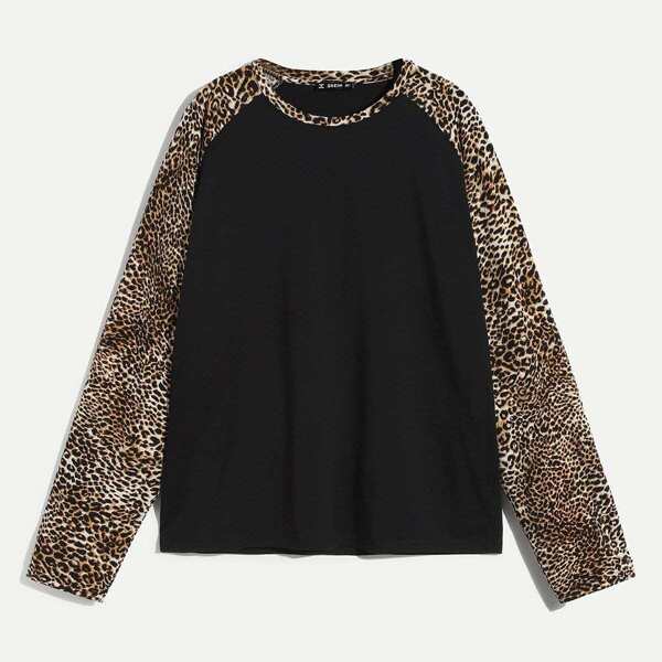 

Men Raglan Sleeve Leopard Print Tee