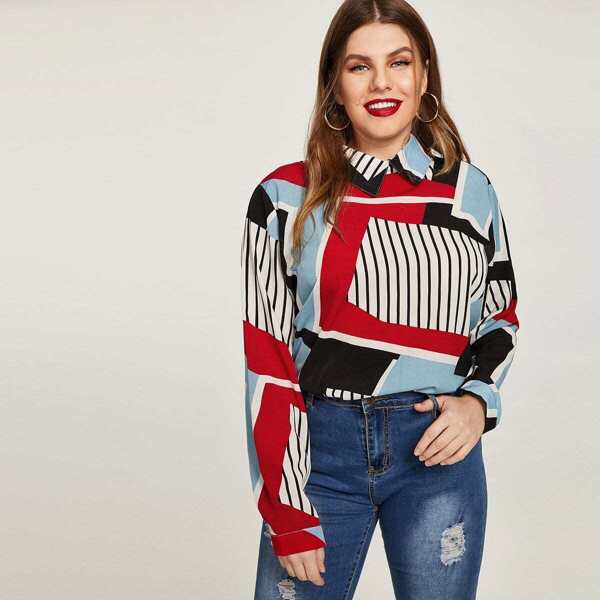 

Plus Random Print Blouse, Multicolor