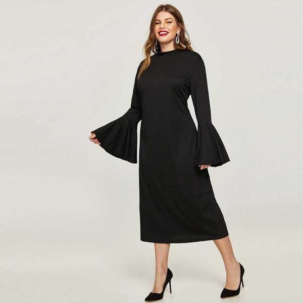 

Plus Flounce Sleeve Dress, Black