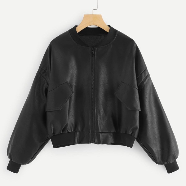 

Letter Print Solid PU Jacket