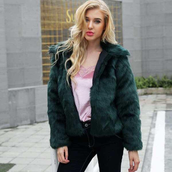 

Solid Faux Fur Coat