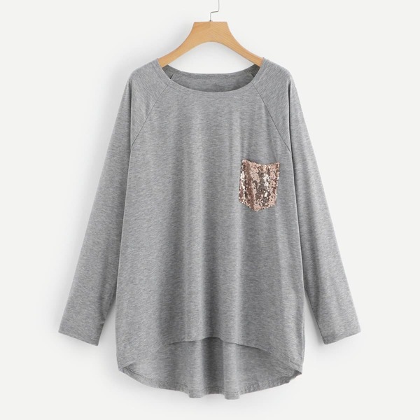 

Plus Contrast Sequin Dip Hem Tee