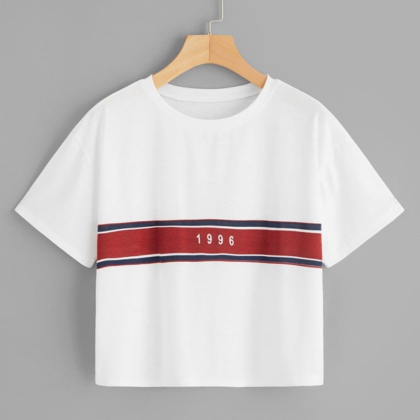 

Number Graphic Block Stripe Tee, White