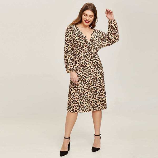 

Plus Leopard Print Drawstring Dress