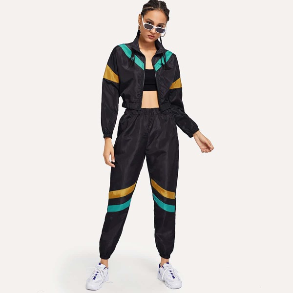 

Color-block Zip Up Jacket With Pants