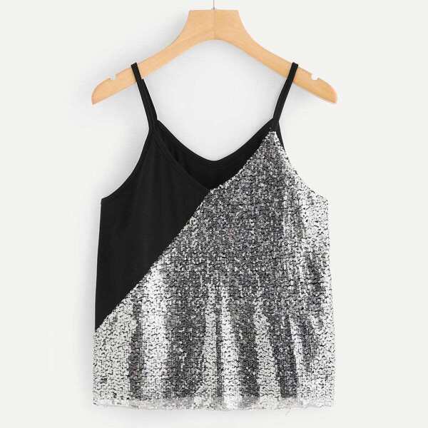 

Sequin Panel Color-block Cami Top