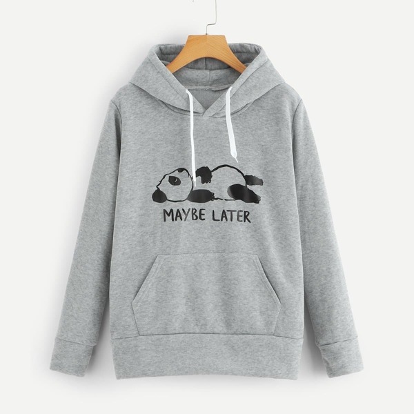 

Letter And Panda Print Hoodie