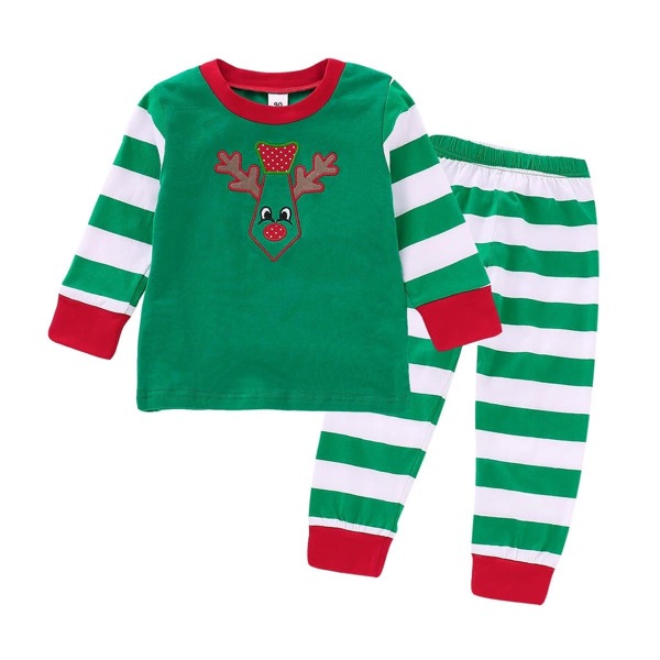 

Toddler Girls Cartoon Embroidered Top With Striped Pants, Green