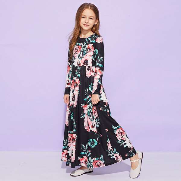 

Girls Allover Floral Print Maxi Dress, Multicolor