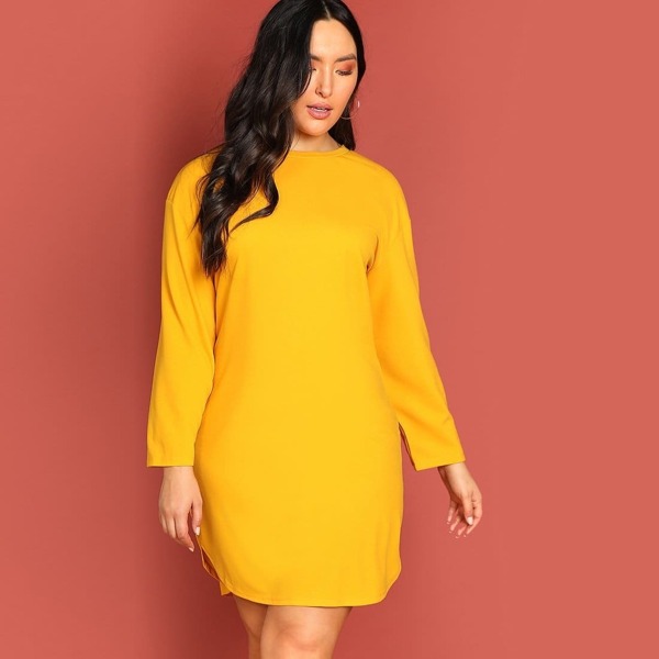 

Plus Solid Curved Hem Dress