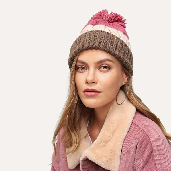 

Cuffed Pom Pom Knit Hat, Multicolor