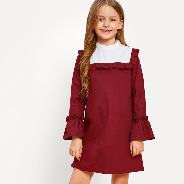 

Girls Ruffle Trim Trumpet Sleeve Dress