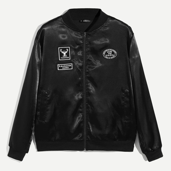 

Men Zip Front Letter Bomber Jacket