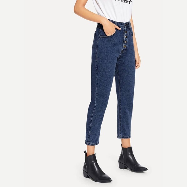 

Button Front Faded Ankle Jeans