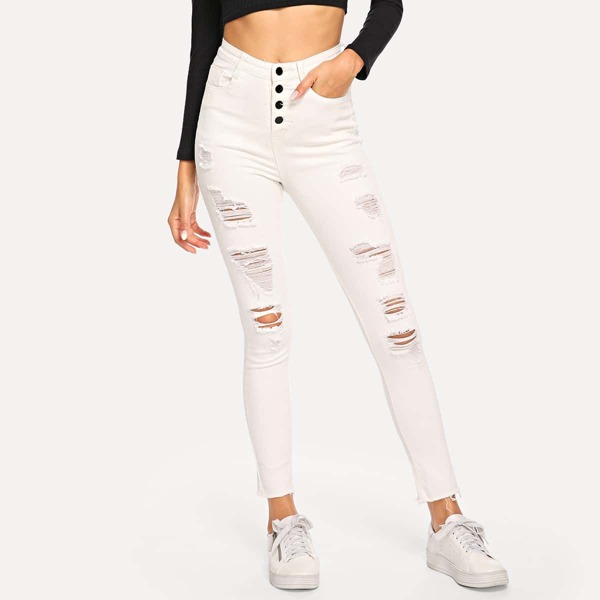 

Raw Hem Distressed Skinny Jeans