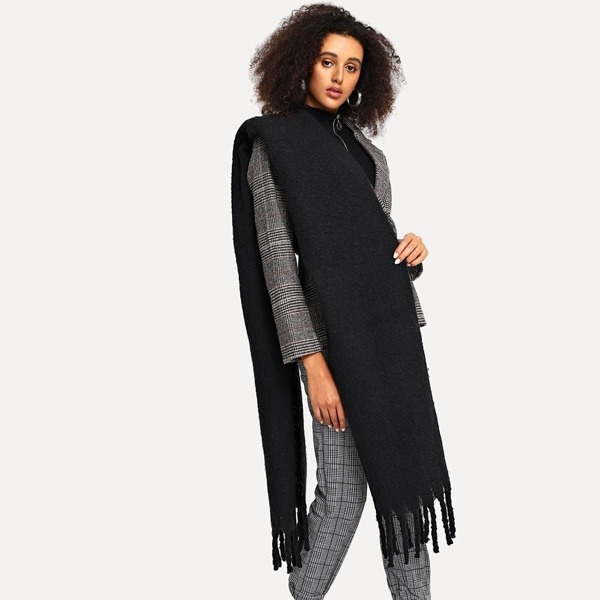 

Fringe Hem Scarf, Black