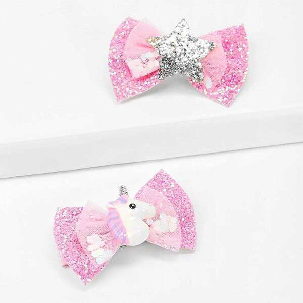 

Girls Bow Decorated Glitter Hair Clip 2pcs