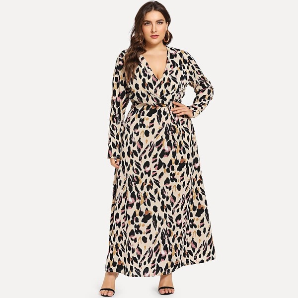 

Plus Leopard Print Surplice Dress
