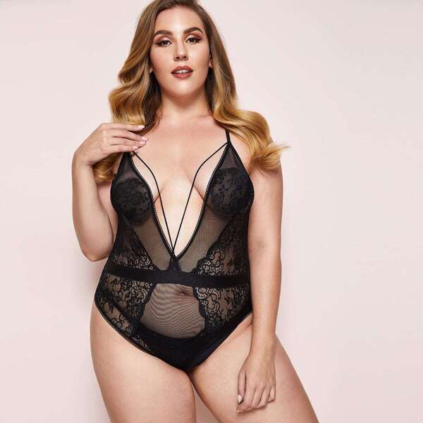 

Plus Contrast Lace Criss Cross Teddy