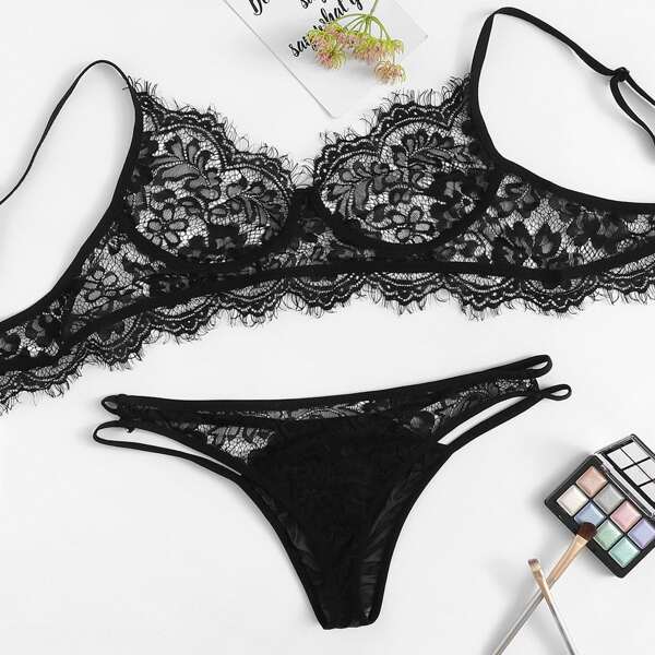 

Eyelash Lace Lingerie Set