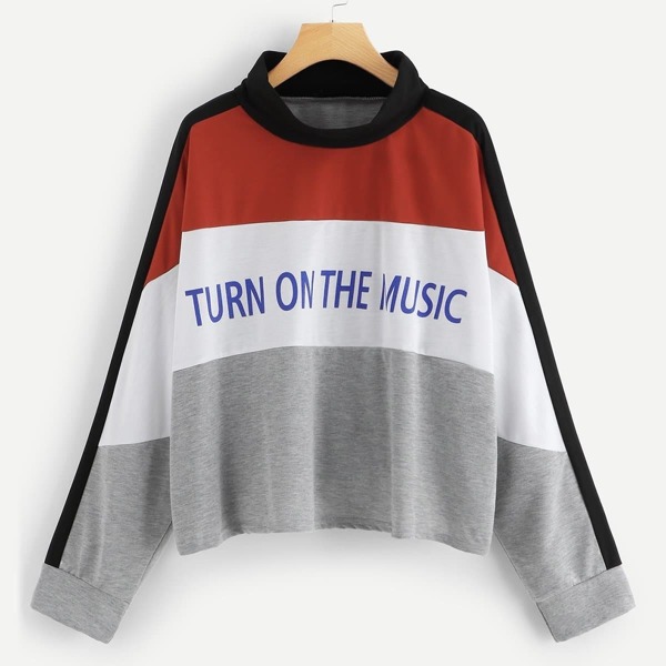 

Plus Heather Grey Panel Colorblock Letter Pullover