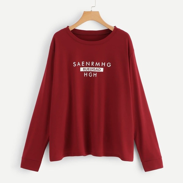 

Plus Letter Print Round Neck Top