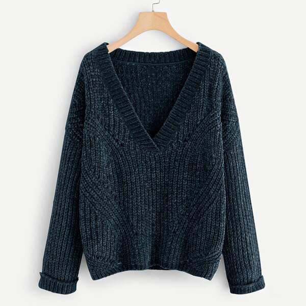 

Cuffed Sleeve Chenille Sweater