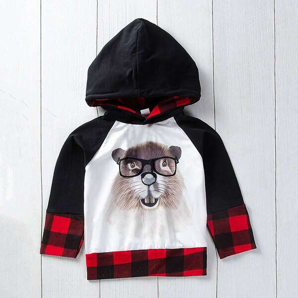 

Toddler Boys Animal Print Contrast Plaid Hoodie
