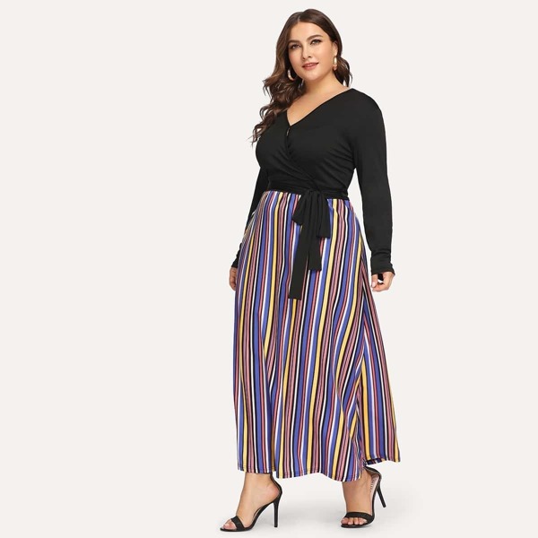 

Plus Multi-stripe V-neck Dress