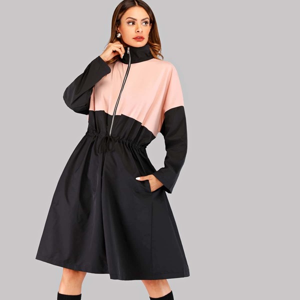 

Drawstring Detail Contrast Panel Coat, Multicolor