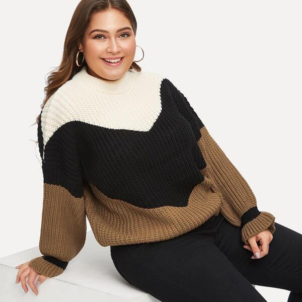 

Plus Chevron Block Mock Neck Sweater