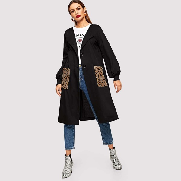 

Contrast Leopard Bishop Sleeve Coat