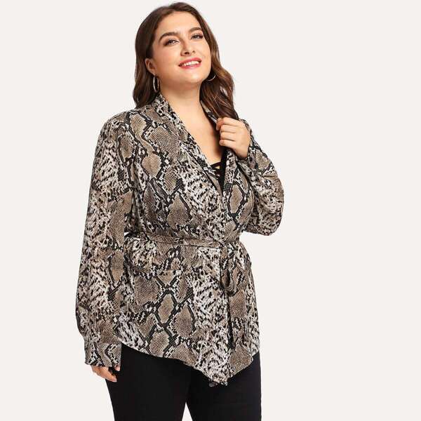 

Plus Snake Skin Print Open Front Coat