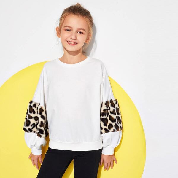 

Girls Contrast Faux Fur Sleeve Sweatshirt