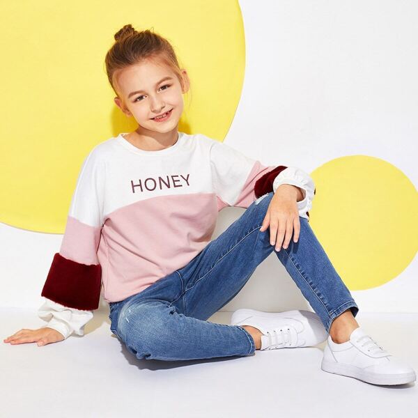

Girls Color-Block Letter Print Pullover