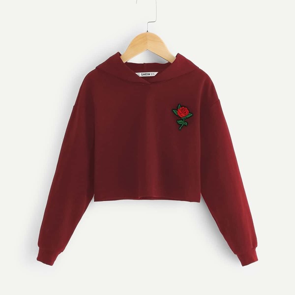 

Girls Flower Embroidery Patched Hoodie