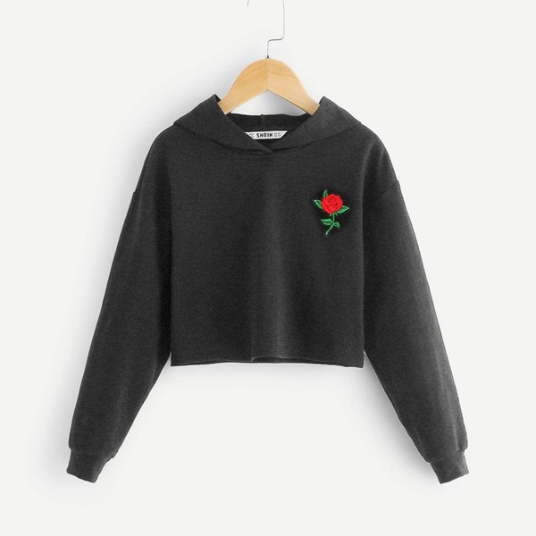 

Girls Flower Embroidery Patched Hoodie